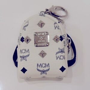 MCM White and Black Mini Backpack Charm